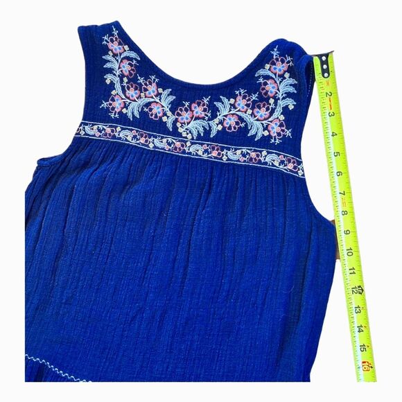 Max Studio Embroidered Sleeveless Dress Pockets Tiered Cotton Gauze XS Navy Blue - Picture 10 of 16